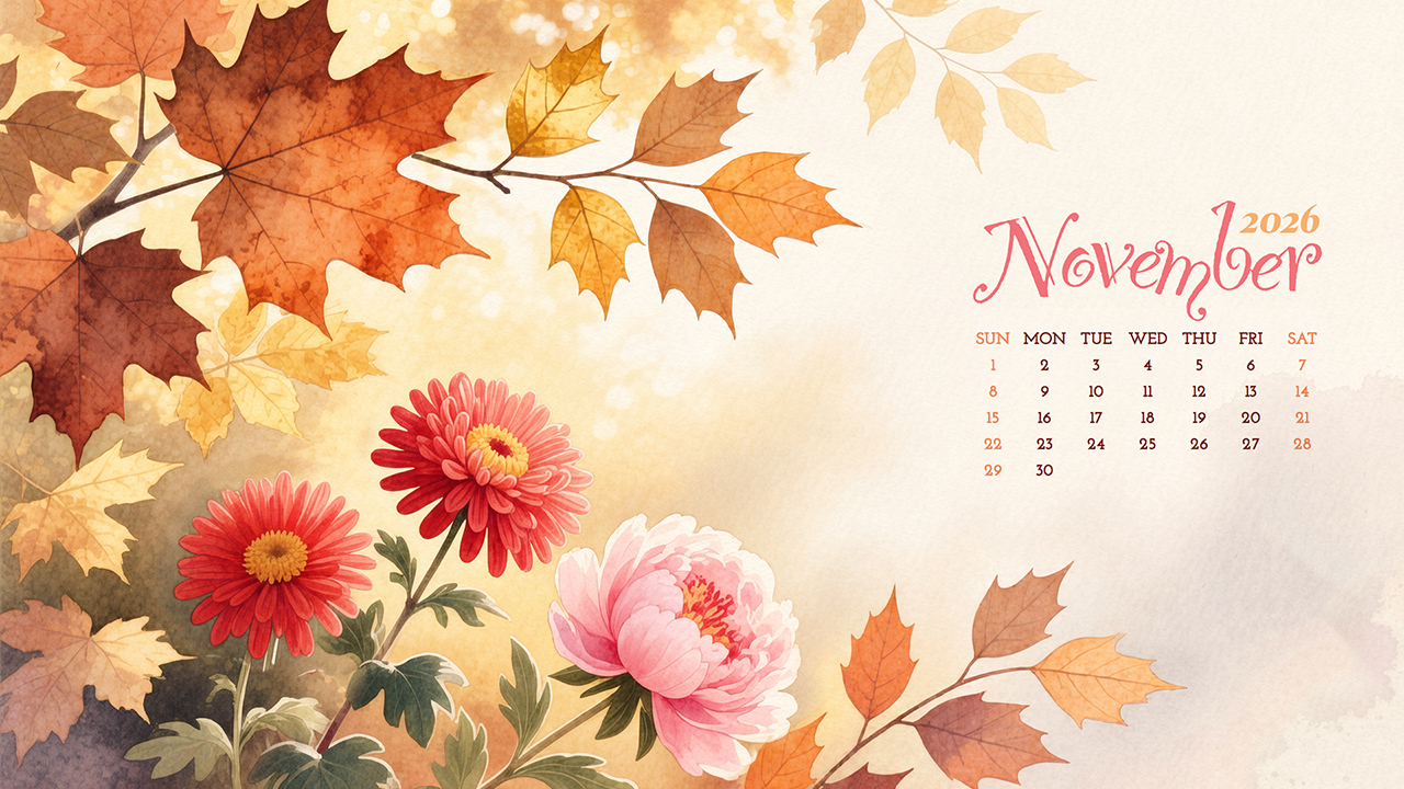 November Birth Flower Wallpaper With 2026 Calendar