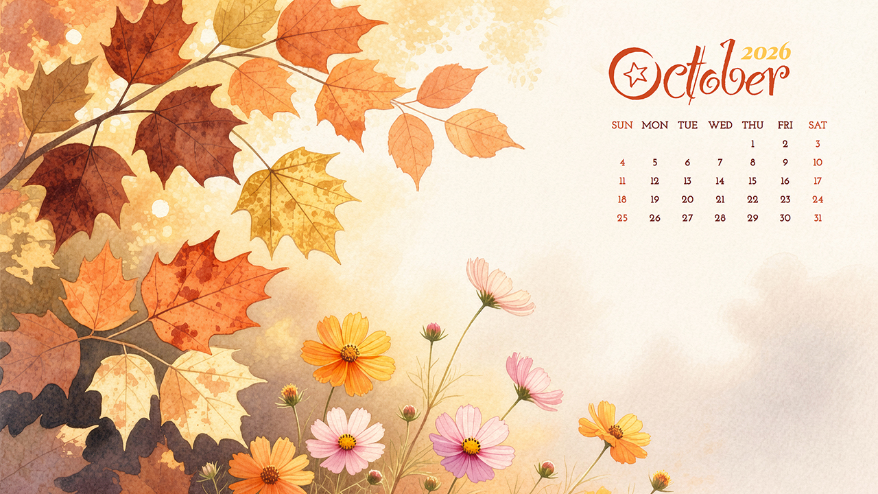 October 2026 Birthflower Calendar Wallpaper