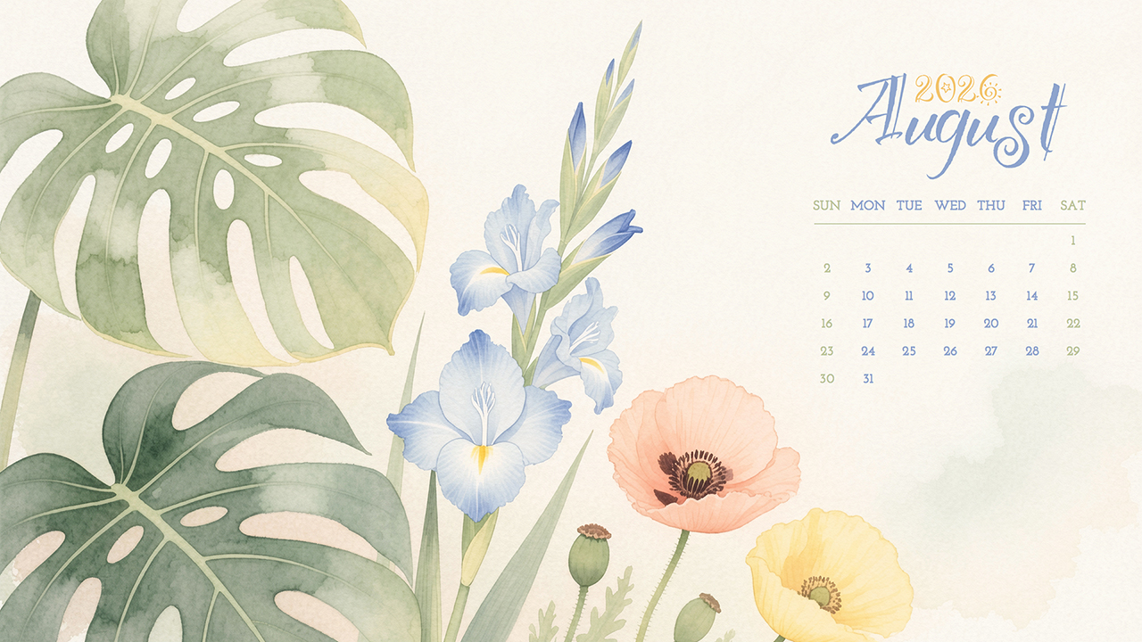 August 2026 Calendar | Birth Flowers Wallpaper