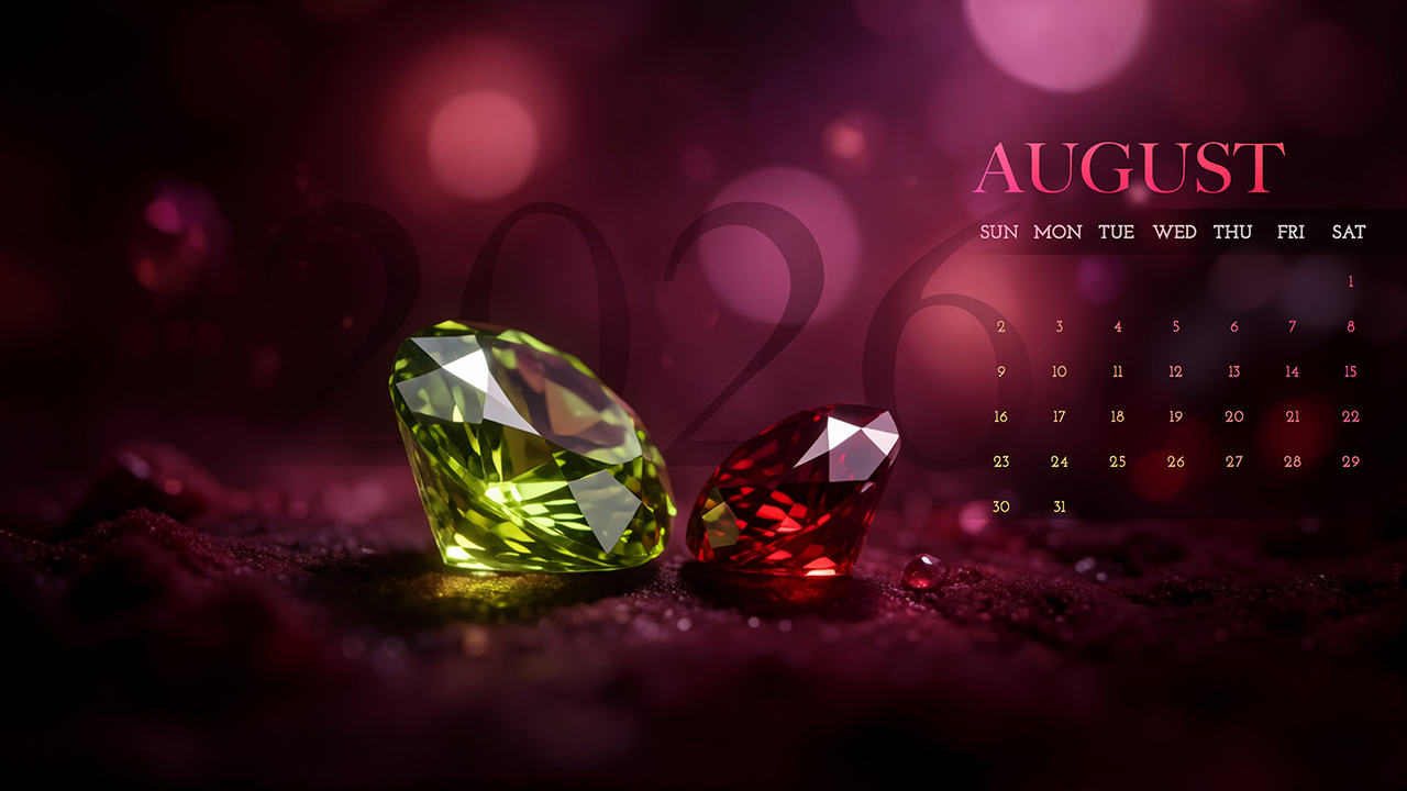 August 2026 Calendar | Birthstone Wallpaper