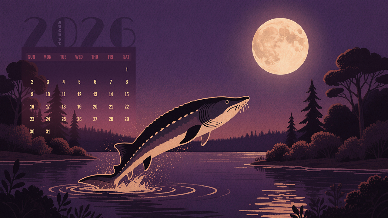 August 2026 Calendar | Full Sturgeon Moon Wallpaper