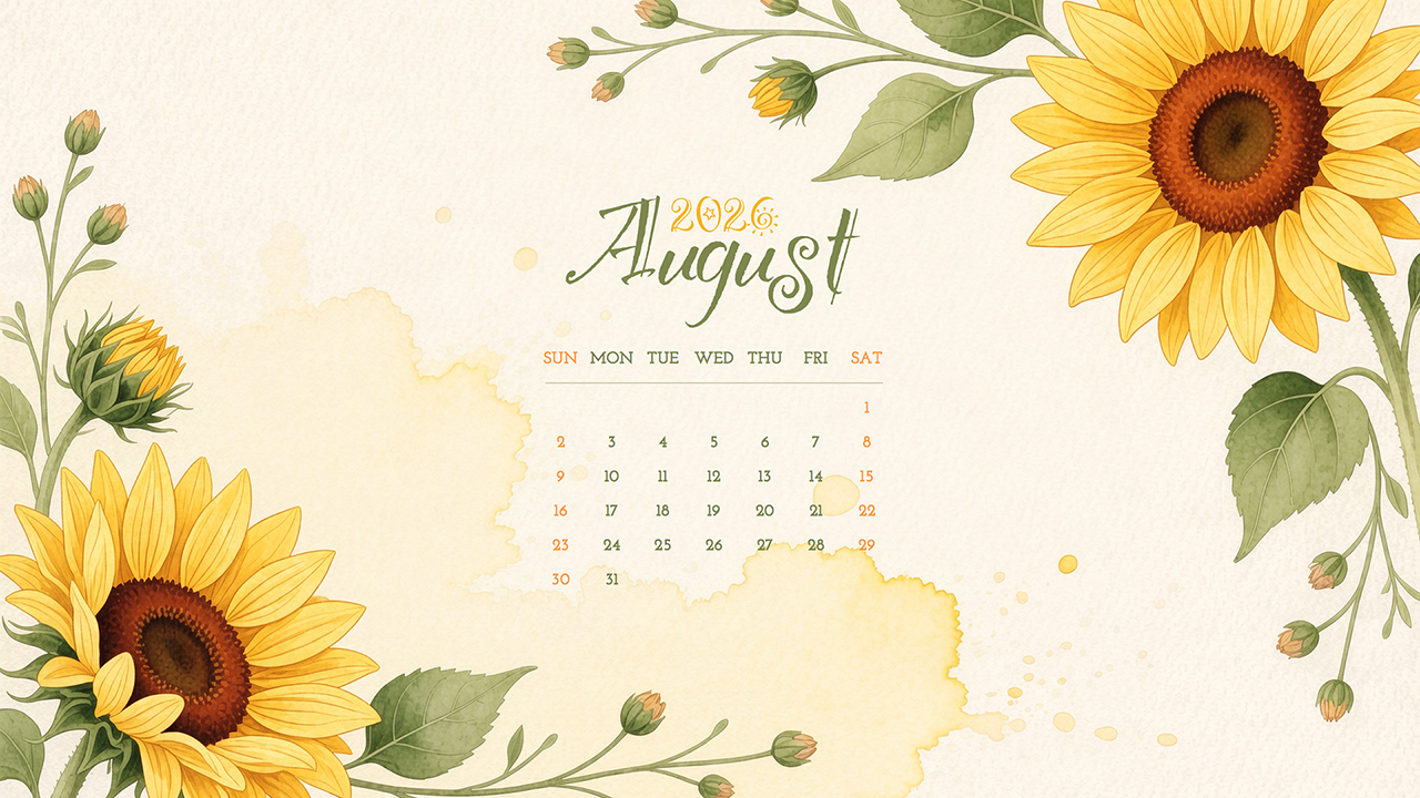 August 2026 Calendar | Watercolor Wallpaper