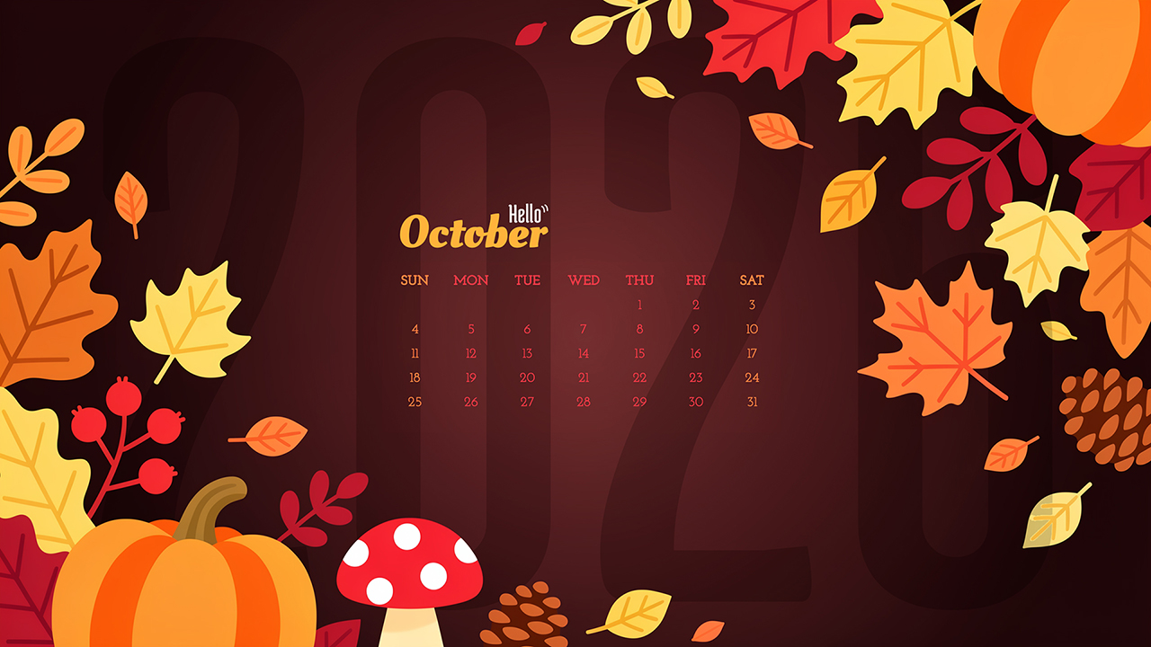 Hello October 2026 Calendar Wallpaper