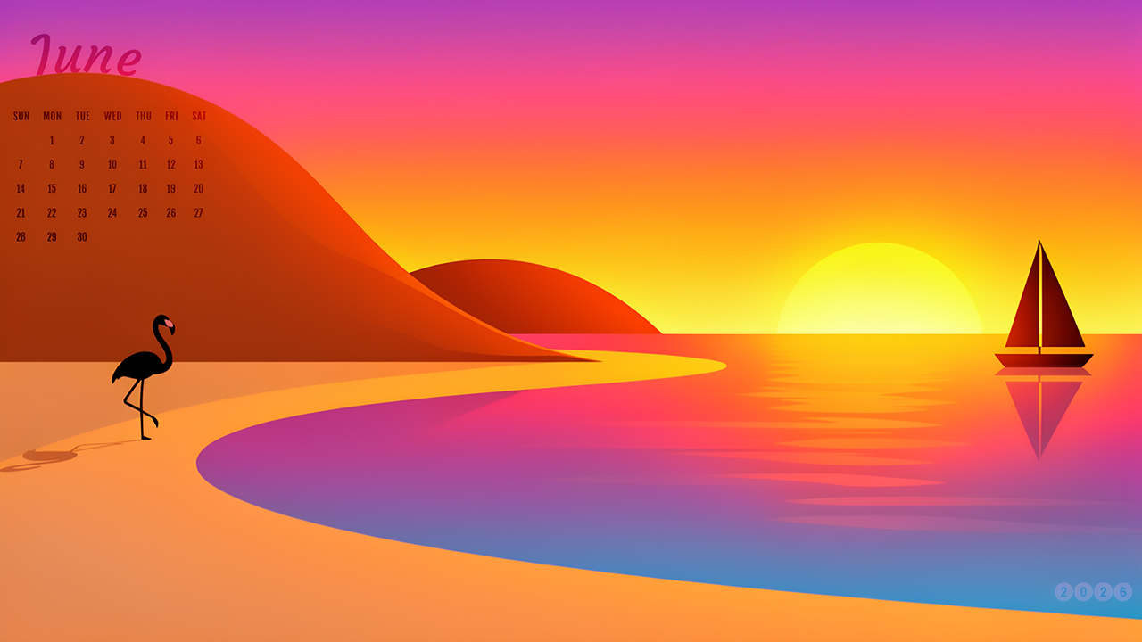 June 2026 Beach Sunset Calendar Wallpaper
