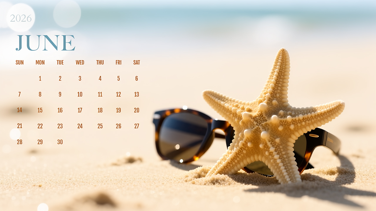 June 2026 Beach Vacation Calendar Wallpaper