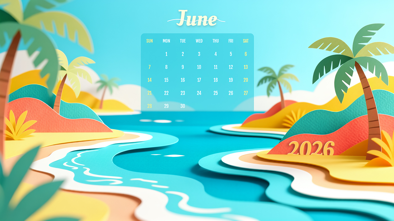 June 2026 Beach Calendar Wallpaper