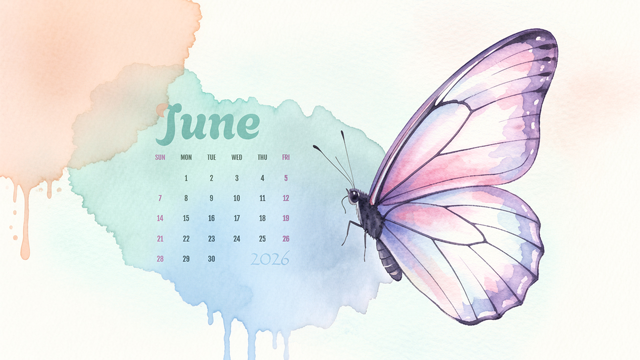 June 2026 Butterfly Calendar Wallpaper