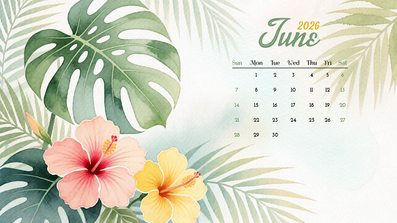 June 2026 Floral Calendar Wallpaper