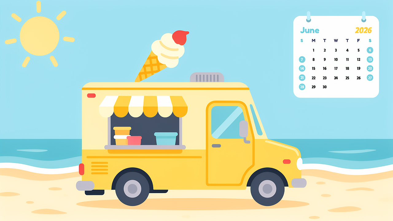 June 2026 Ice Cream Truck Calendar Wallpaper