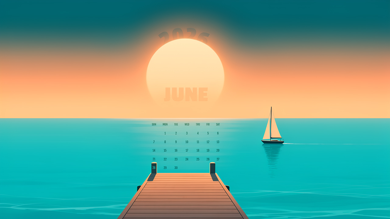 June 2026 Ocean Sunset Calendar Wallpaper