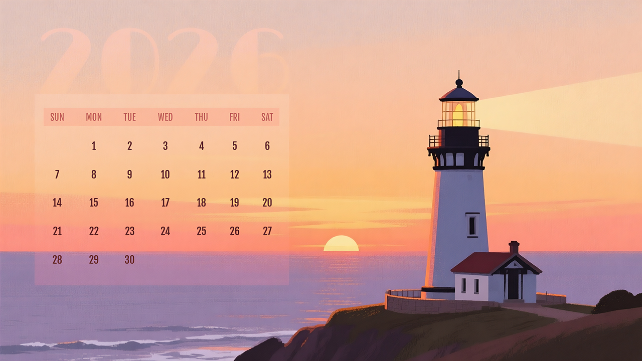 June 2026 Sunset Calendar Wallpaper