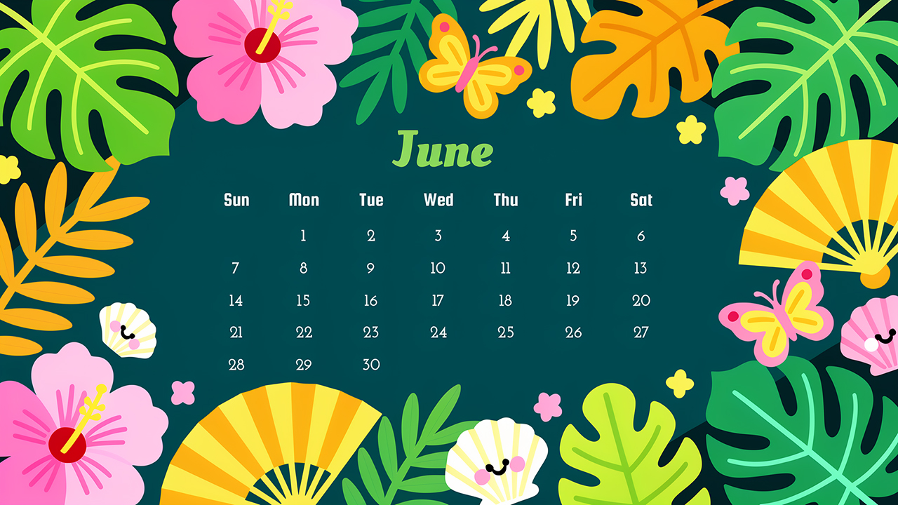 June 2026 Tropical Summer Calendar Wallpaper