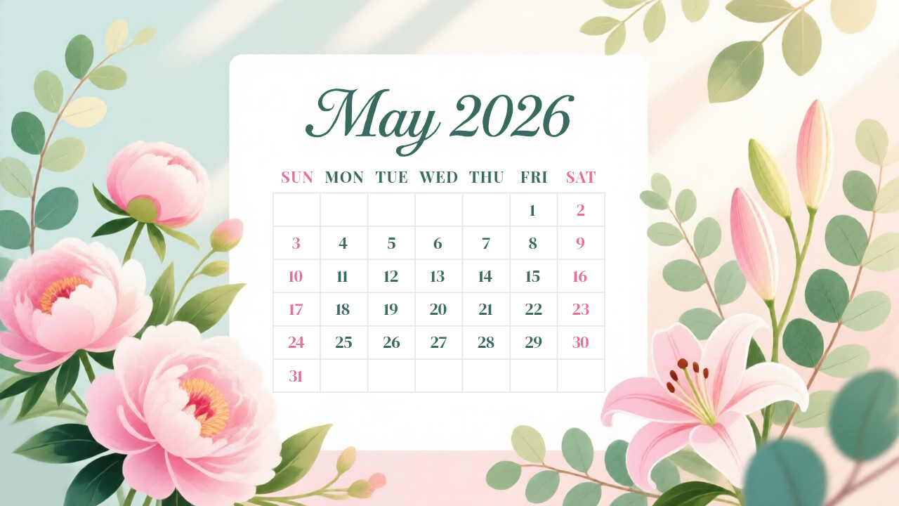 May 2026 Calendar Floral Wallpaper