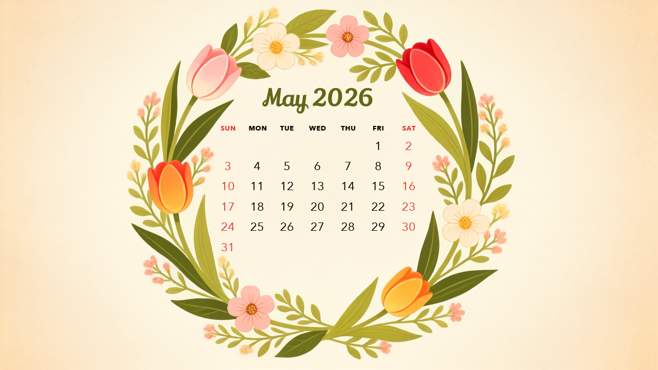 May 2026 Calendar Flower Wallpaper