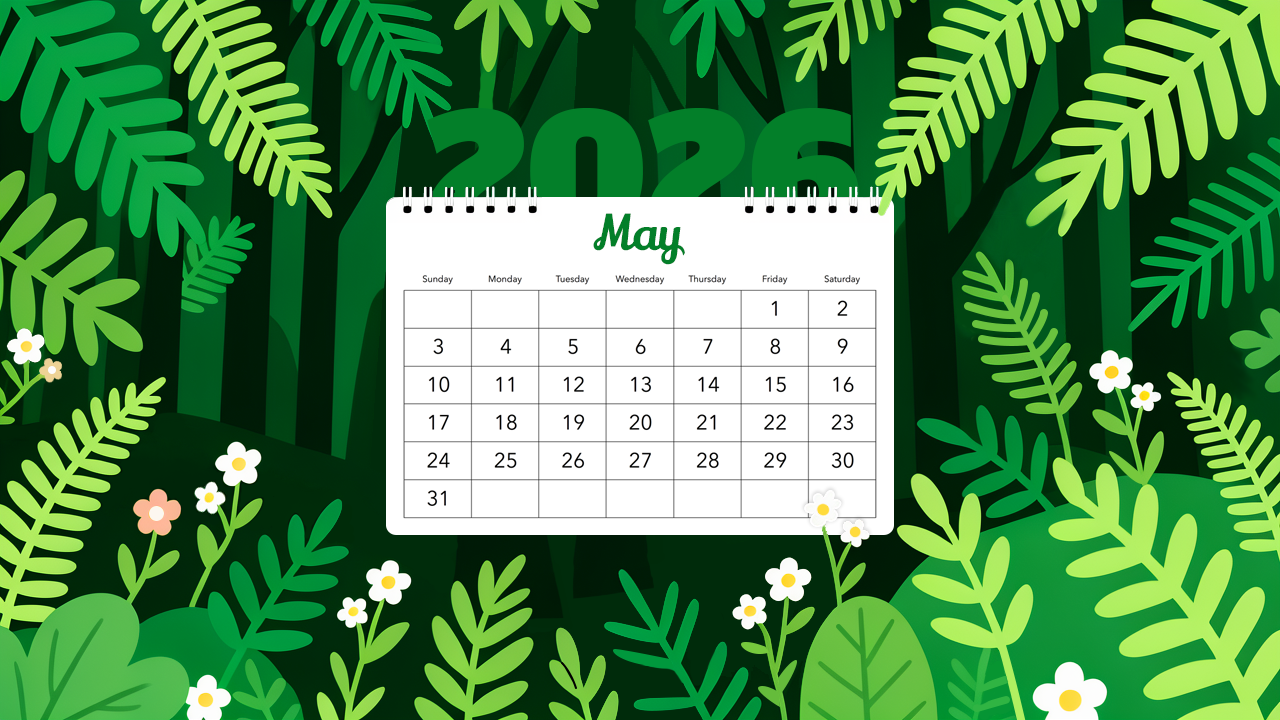 May 2026 Calendar Jungle Wallpaper