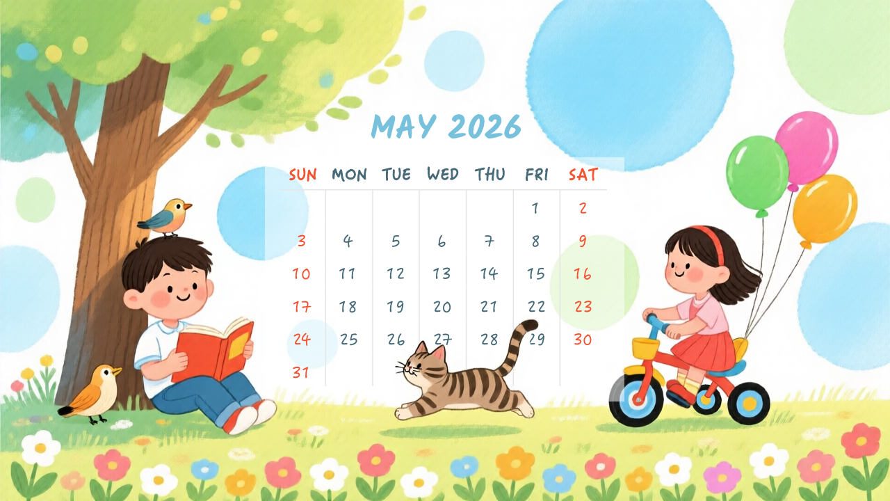 May 2026 Calendar Kids Wallpaper