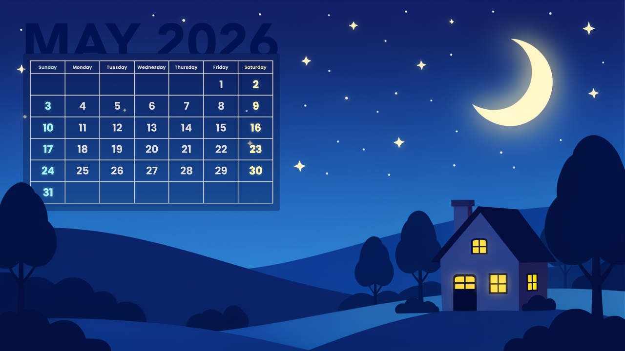 May 2026 Calendar Night Wallpaper