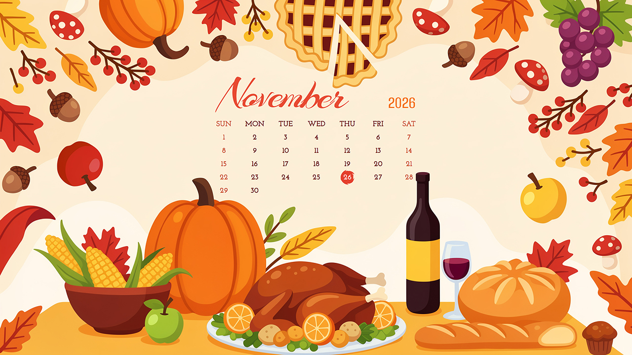 Thanksgiving Wallpaper with November 2026 Calendar